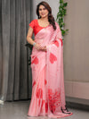 Blush Peach Satin Georgette Romantic Printed Saree with Heart Tree, Proposal Couple Artwork & Matching Blouse