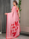 Blush Pink Satin Georgette Heart Checkerboard Printed Saree with Bold Love Motif Pallu & Matching Blouse