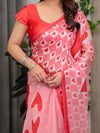 Blush Pink Satin Georgette Heart Checkerboard Printed Saree with Bold Love Motif Pallu & Matching Blouse
