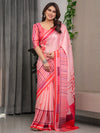 Rose Pink Satin Georgette Romantic Printed Saree with Proposal Silhouette, Heart Tree Pallu & Striped Border Blouse