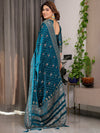 Pastel Green Fendy Chiffon Saree with Foil & Block Prints, Pearl Lace & Tassel Edges