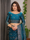 Pastel Green Fendy Chiffon Saree with Foil & Block Prints, Pearl Lace & Tassel Edges