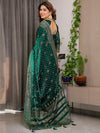 Pastel Green Fendy Chiffon Saree with Foil & Block Prints, Pearl Lace & Tassel Edges