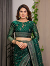 Pastel Green Fendy Chiffon Saree with Foil & Block Prints, Pearl Lace & Tassel Edges