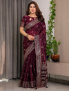 Pastel Green Fendy Chiffon Saree with Foil & Block Prints, Pearl Lace & Tassel Edges