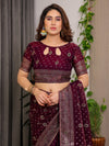 Pastel Green Fendy Chiffon Saree with Foil & Block Prints, Pearl Lace & Tassel Edges
