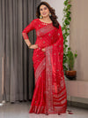 Pastel Green Fendy Chiffon Saree with Foil & Block Prints, Pearl Lace & Tassel Edges