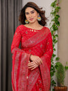 Pastel Green Fendy Chiffon Saree with Foil & Block Prints, Pearl Lace & Tassel Edges