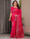 Pastel Green Fendy Chiffon Saree with Foil & Block Prints, Pearl Lace & Tassel Edges