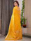 Pastel Green Fendy Chiffon Saree with Foil & Block Prints, Pearl Lace & Tassel Edges