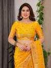 Pastel Green Fendy Chiffon Saree with Foil & Block Prints, Pearl Lace & Tassel Edges