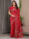 Blush Pink Fendy Chiffon Saree with Foil & Block Prints, Pearl Lace Border & Tassels