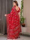 Blush Pink Fendy Chiffon Saree with Foil & Block Prints, Pearl Lace Border & Tassels