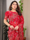 Blush Pink Fendy Chiffon Saree with Foil & Block Prints, Pearl Lace Border & Tassels