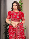 Blush Pink Fendy Chiffon Saree with Foil & Block Prints, Pearl Lace Border & Tassels