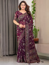 Blush Pink Fendy Chiffon Saree with Foil & Block Prints, Pearl Lace Border & Tassels