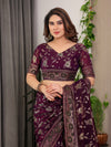 Blush Pink Fendy Chiffon Saree with Foil & Block Prints, Pearl Lace Border & Tassels