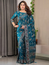 Blush Pink Fendy Chiffon Saree with Foil & Block Prints, Pearl Lace Border & Tassels