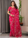 Blush Pink Fendy Chiffon Saree with Foil & Block Prints, Pearl Lace Border & Tassels