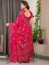 Blush Pink Fendy Chiffon Saree with Foil & Block Prints, Pearl Lace Border & Tassels