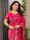 Blush Pink Fendy Chiffon Saree with Foil & Block Prints, Pearl Lace Border & Tassels