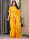 Blush Pink Fendy Chiffon Saree with Foil & Block Prints, Pearl Lace Border & Tassels