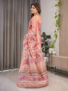 Peach Pink Cotton Linen Saree with Zari Border & Tribal Pallu | Floral Print | With Blouse