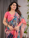 Vibrant Multicolor Cotton Linen Saree with Boho Patchwork Print & Zari Border | Festive Ethnic Wear | With Blouse
