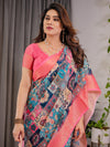 Vibrant Multicolor Cotton Linen Saree with Boho Patchwork Print & Zari Border | Festive Ethnic Wear | With Blouse