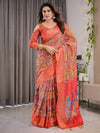 Rust Red Cotton Linen Saree with Madhubani Folk Art Pallu & Zari Border | Ethnic Digital Print | With Blouse Piece