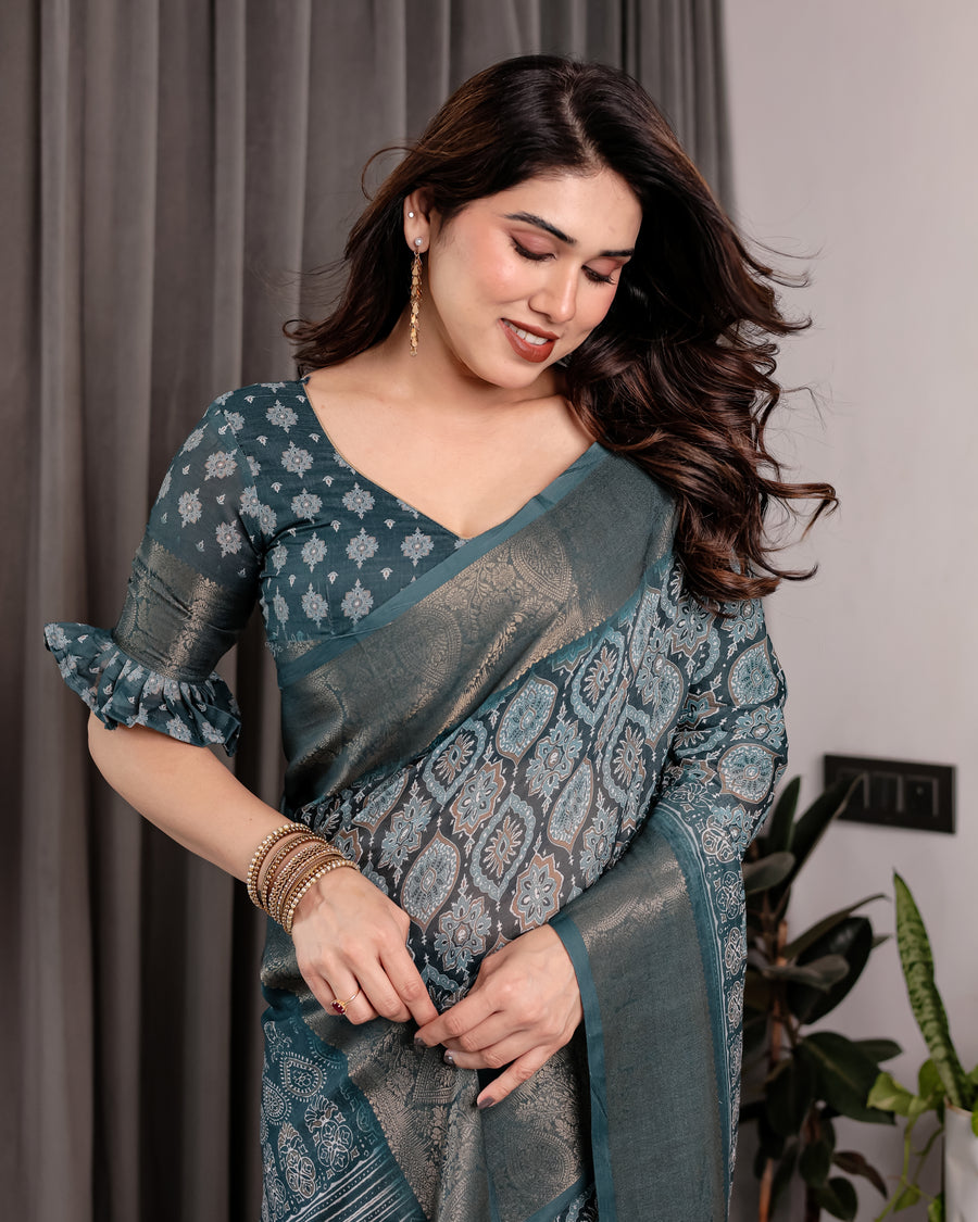 Multicolor Floral Linen Saree for Women | Traditional Indian Festive Wear – Royal Festive Collection