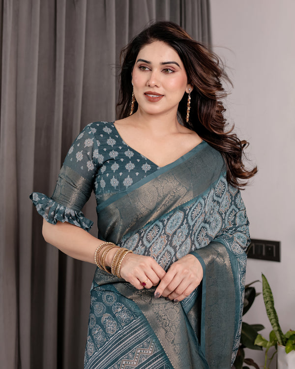 Multicolor Floral Linen Saree for Women | Traditional Indian Festive Wear – Royal Festive Collection