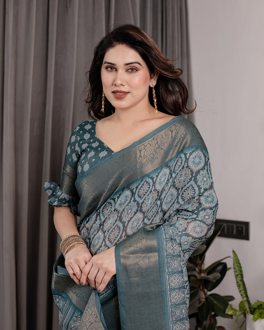 Multicolor Floral Linen Saree for Women | Traditional Indian Festive Wear – Royal Festive Collection