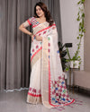 Multicolor Floral Linen Saree for Women | Traditional Indian Festive Wear – Navratri Special Drape