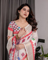 Multicolor Floral Linen Saree for Women | Traditional Indian Festive Wear – Navratri Special Drape