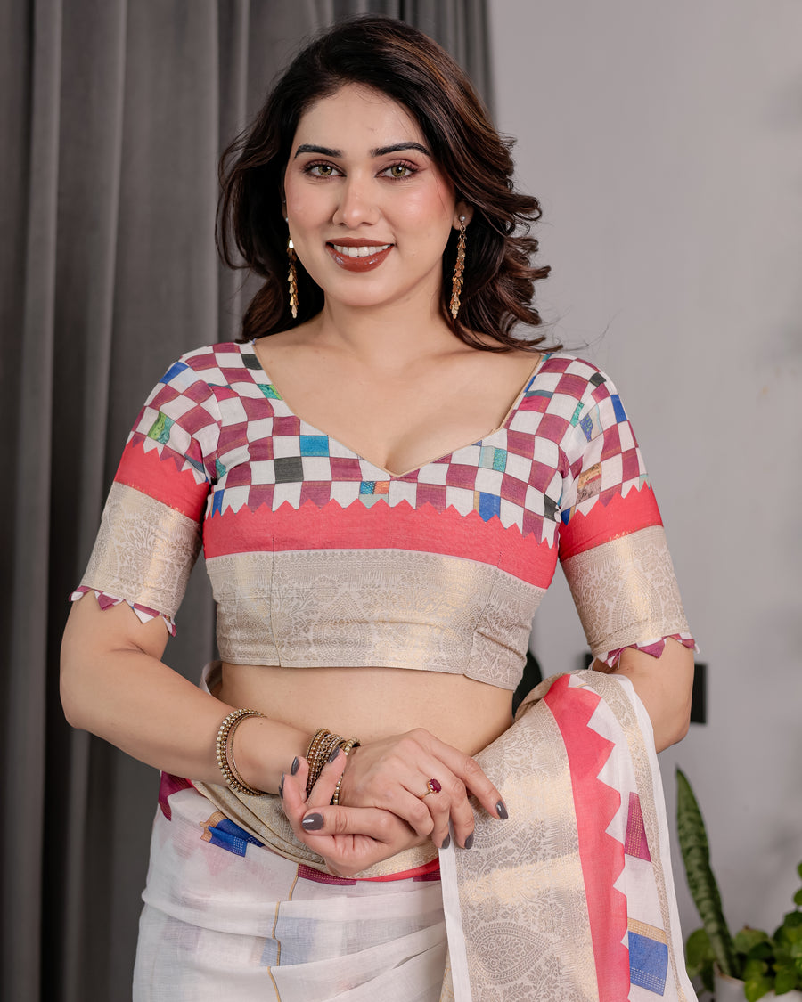Multicolor Floral Linen Saree for Women | Traditional Indian Festive Wear – Navratri Special Drape