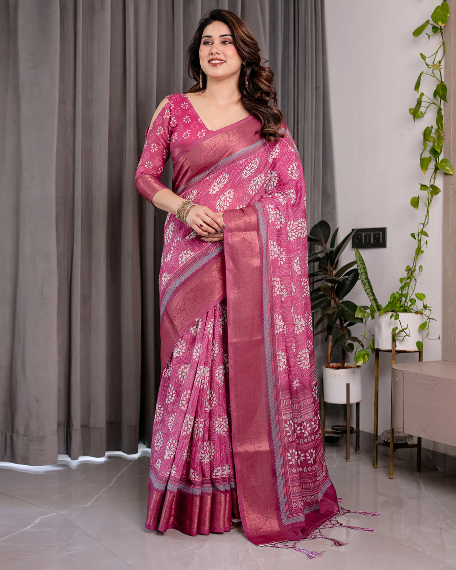 Multicolor Floral Linen Saree for Women | Traditional Indian Festive Wear – Earthy Tones Drape