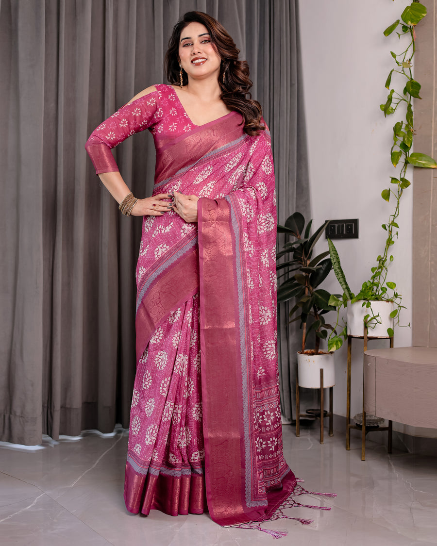Multicolor Floral Linen Saree for Women | Traditional Indian Festive Wear – Earthy Tones Drape