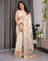 Multicolor Floral Linen Saree for Women | Traditional Indian Festive Wear – Pastel Hues Edition