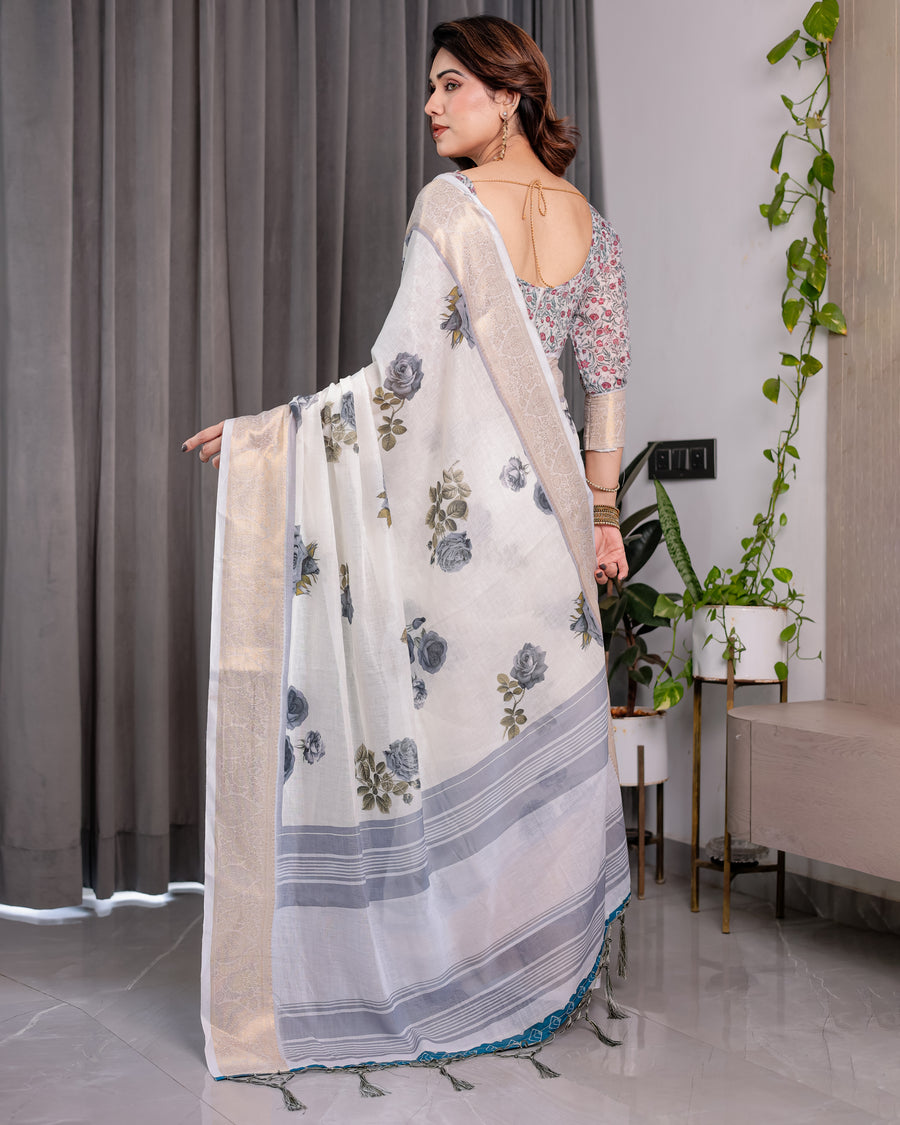 Multicolor Floral Linen Saree for Women | Traditional Indian Festive Wear – Stunning Festive Weave