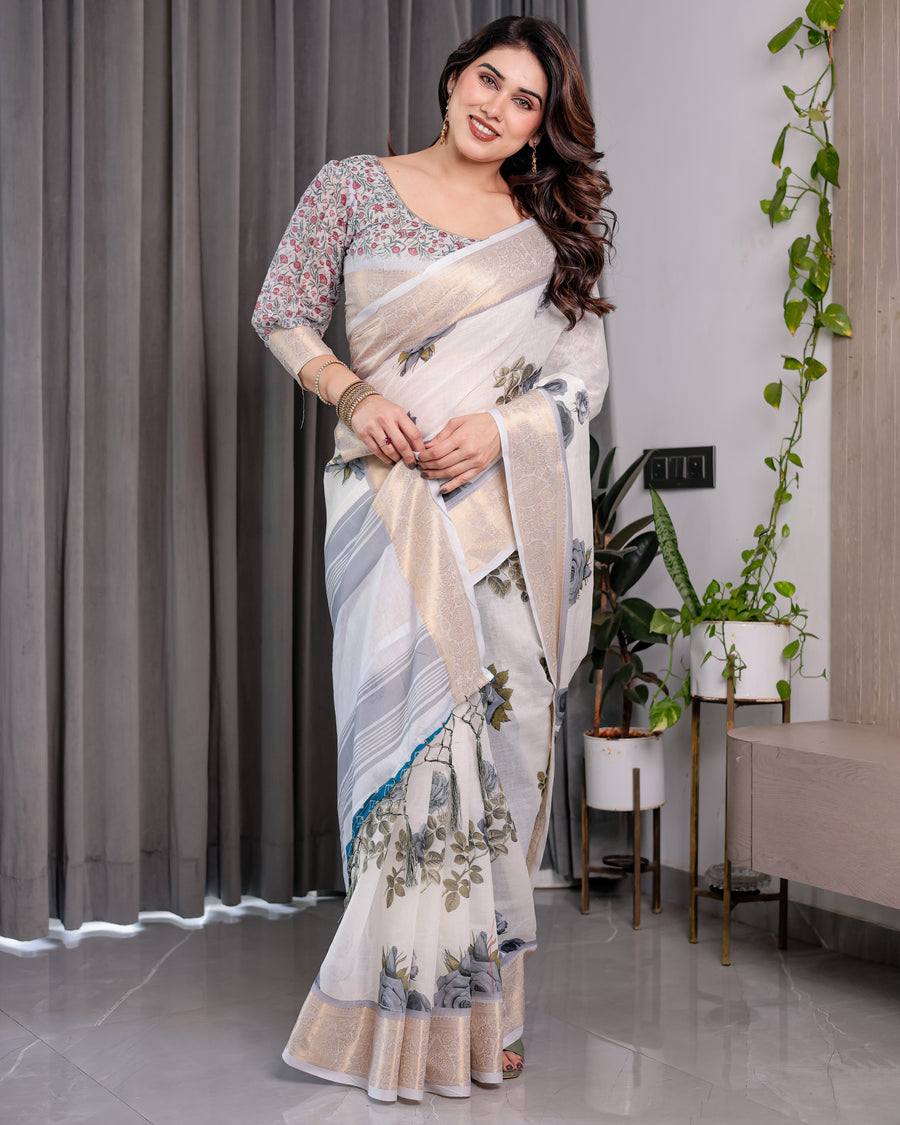 Multicolor Floral Linen Saree for Women | Traditional Indian Festive Wear – Stunning Festive Weave
