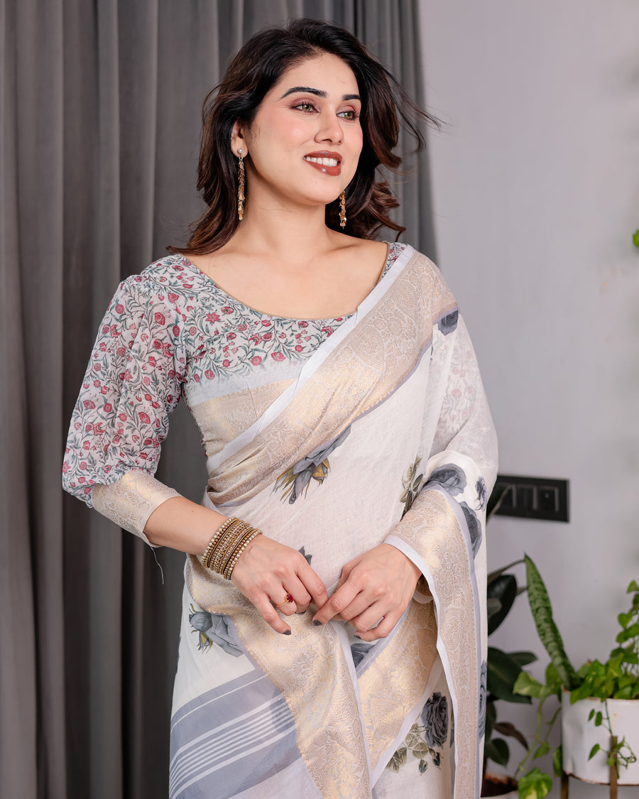 Multicolor Floral Linen Saree for Women | Traditional Indian Festive Wear – Stunning Festive Weave