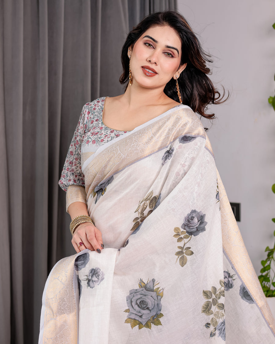 Multicolor Floral Linen Saree for Women | Traditional Indian Festive Wear – Stunning Festive Weave