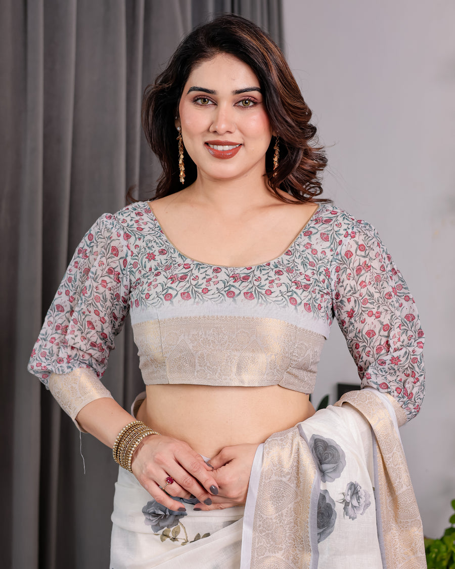 Multicolor Floral Linen Saree for Women | Traditional Indian Festive Wear – Stunning Festive Weave