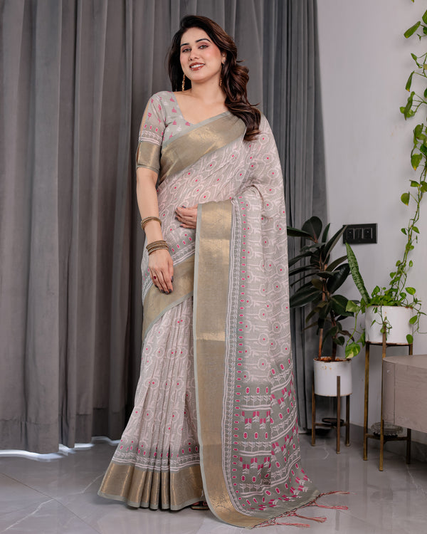 Multicolor Floral Linen Saree for Women | Traditional Indian Festive Wear – Classic Festive Weave