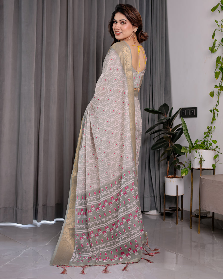Multicolor Floral Linen Saree for Women | Traditional Indian Festive Wear – Classic Festive Weave