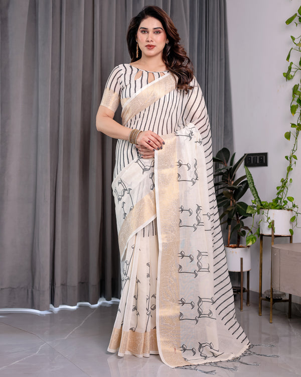 Multicolor Floral Linen Saree for Women | Traditional Indian Festive Wear – Graceful Ethnic Drape