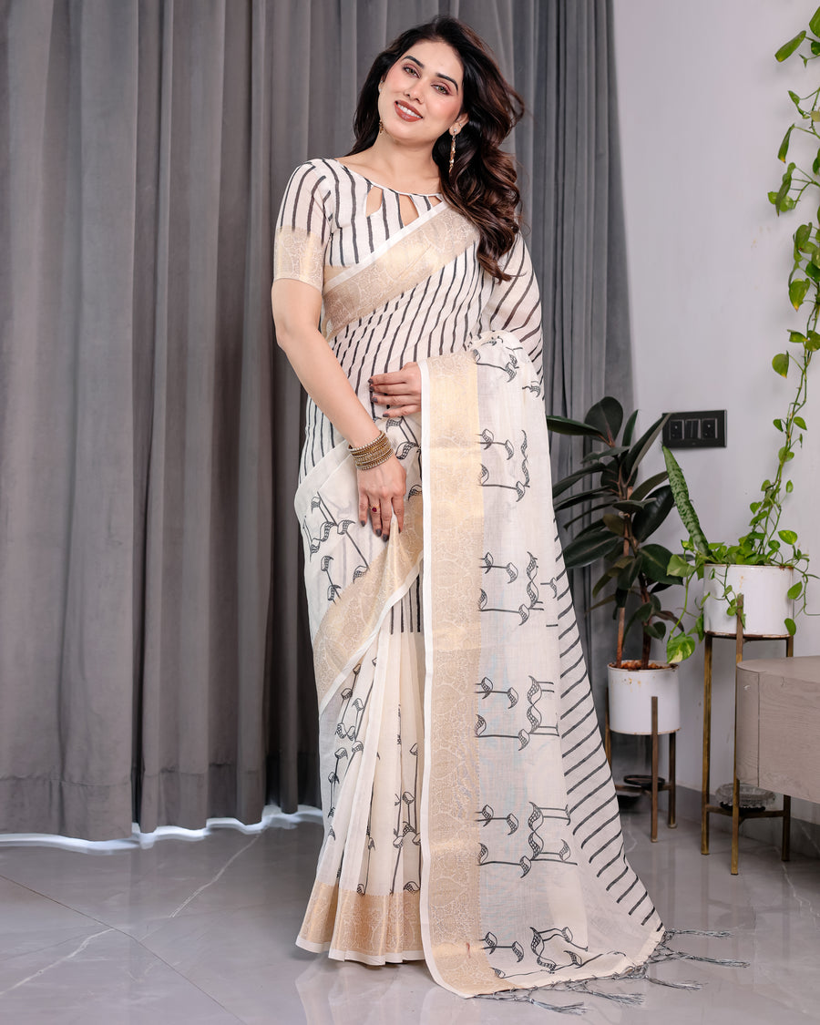 Multicolor Floral Linen Saree for Women | Traditional Indian Festive Wear – Graceful Ethnic Drape