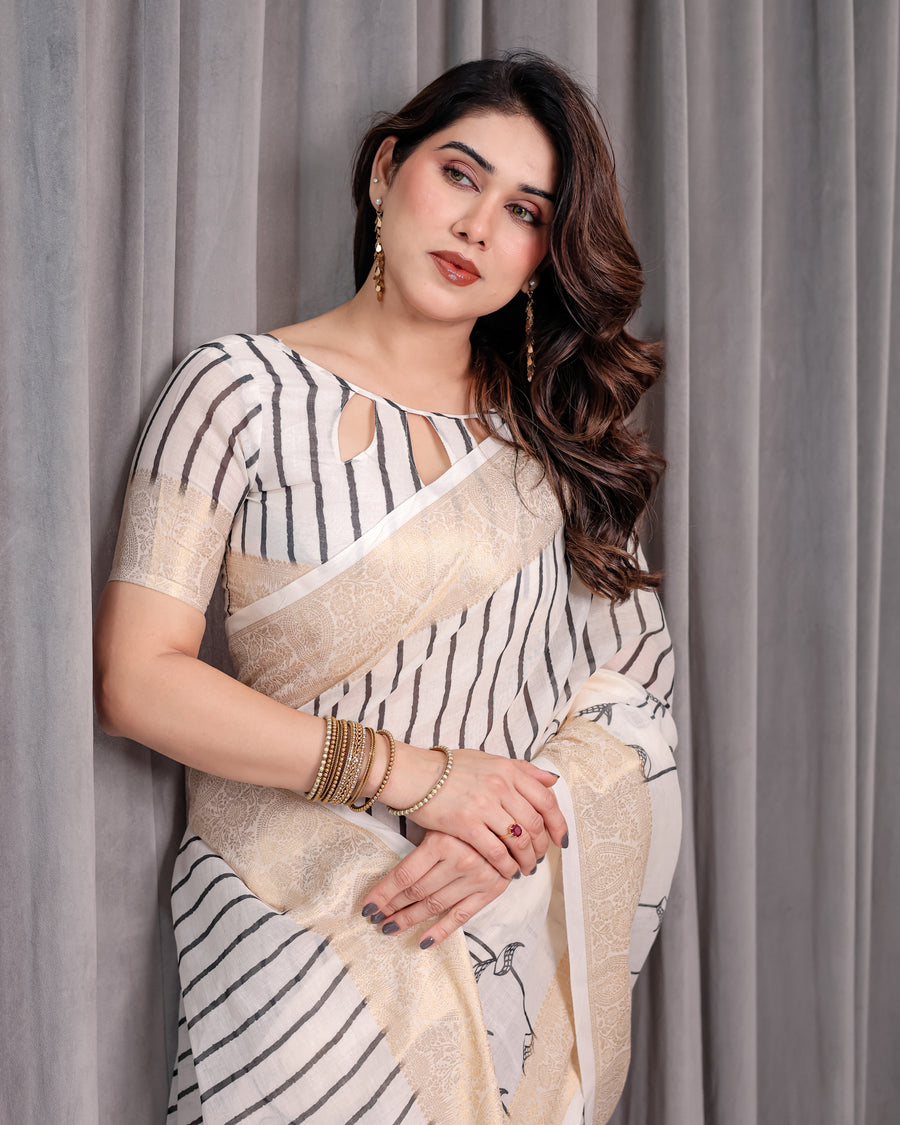 Multicolor Floral Linen Saree for Women | Traditional Indian Festive Wear – Graceful Ethnic Drape