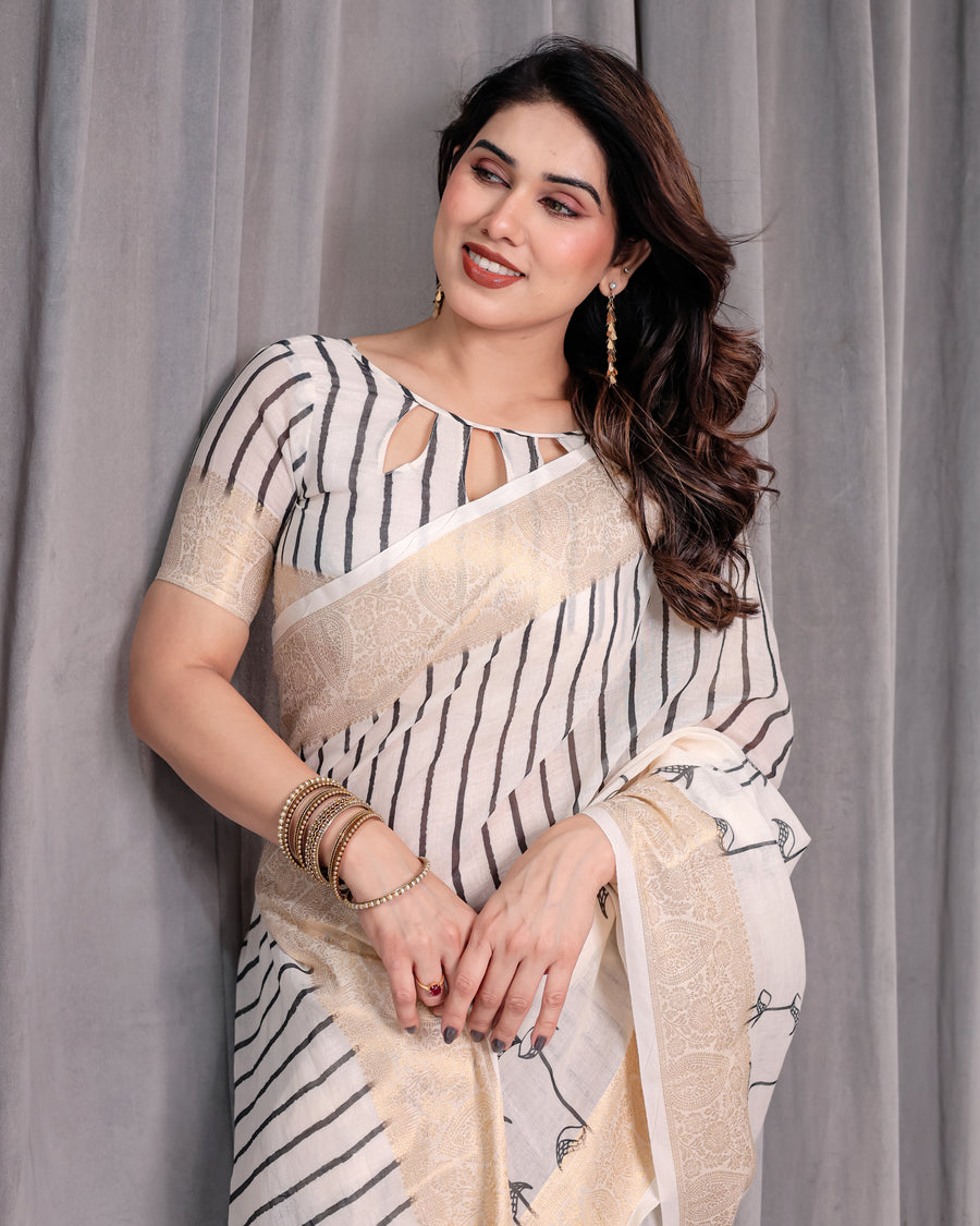 Multicolor Floral Linen Saree for Women | Traditional Indian Festive Wear – Graceful Ethnic Drape